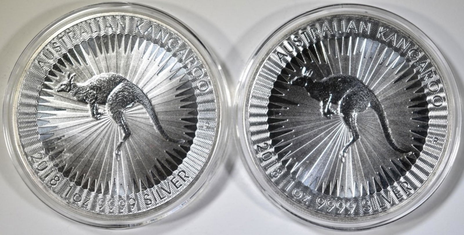 2-2018 AUSTRALIA ONE OUNCE SILVER KANGAROO COINS (1 of 2)