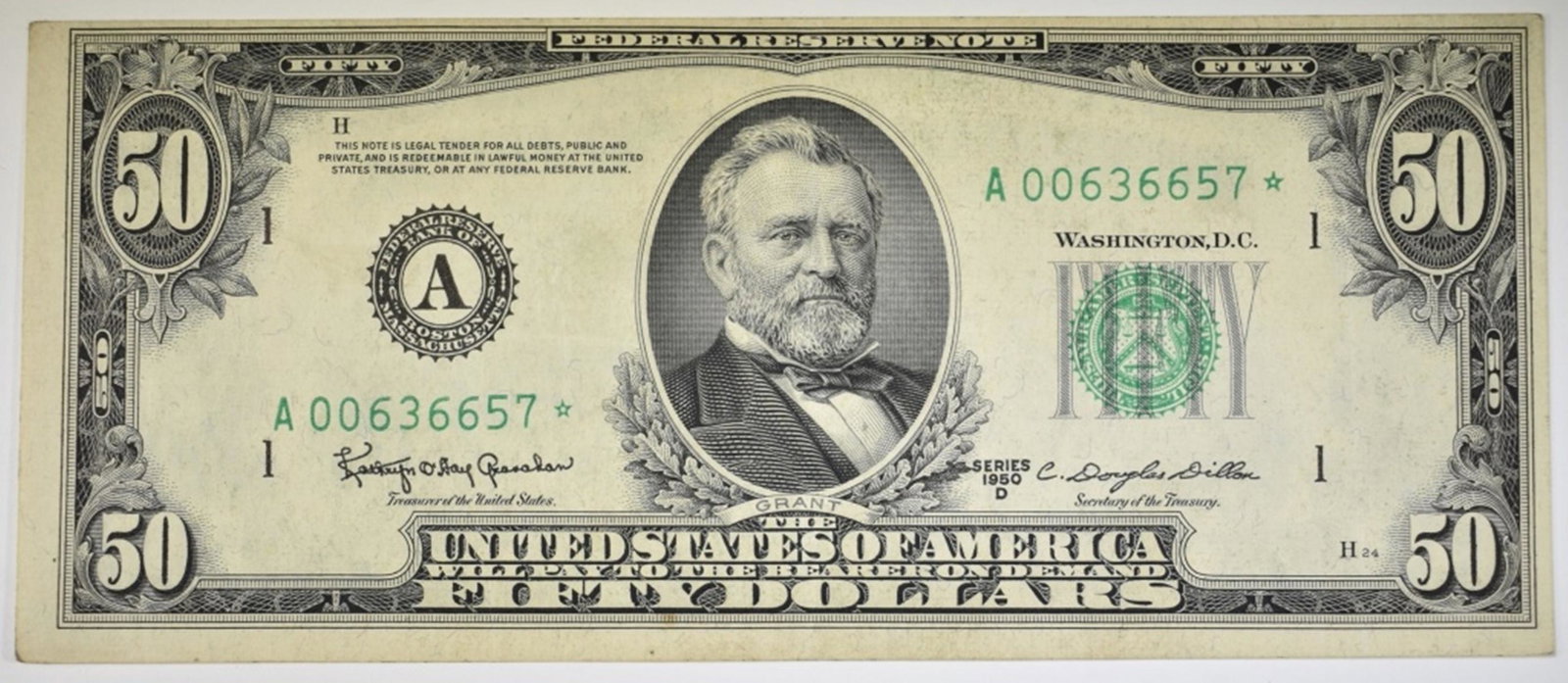 1950 D $50 STAR NOTE: WE SHIP WITHIN 48 HOURS OF PAYMENT ESTIMATE $150 - $200.