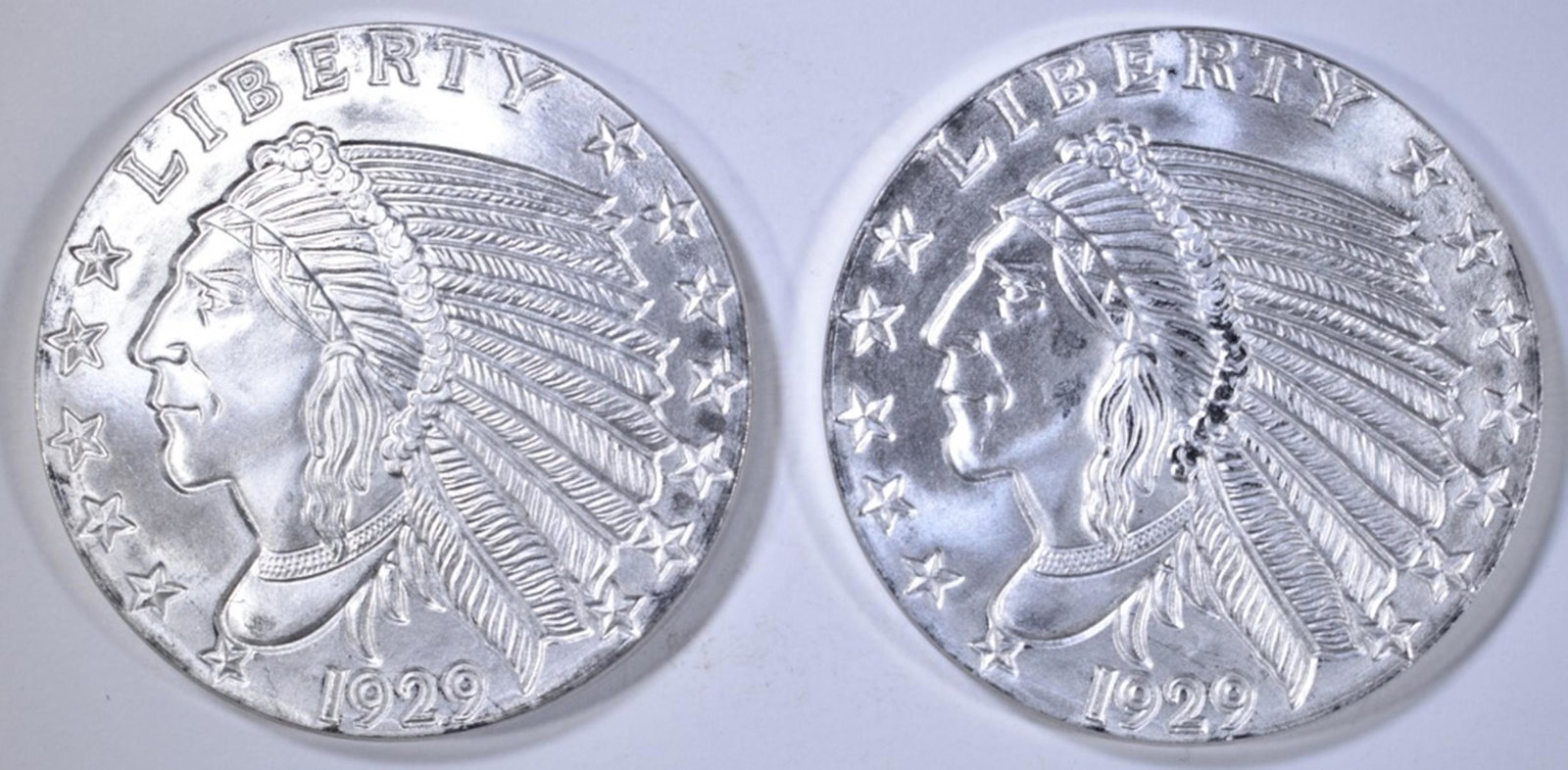 2-ONE OUNCE SILVER ROUNDS: INCUSE INDIAN: LEADERS IN ON-LINE AUCTIONS ESTIMATE $85 - $95.