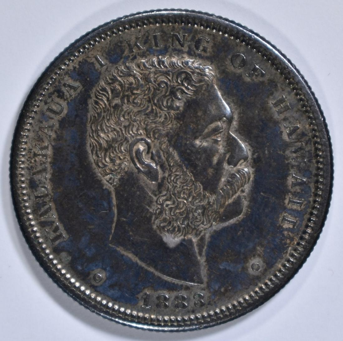 1883 HAWAII HALF DOLLAR CH IRIG UNC: BID WITH SILVER CITY AUCTIONS ESTIMATE $700 - $800.