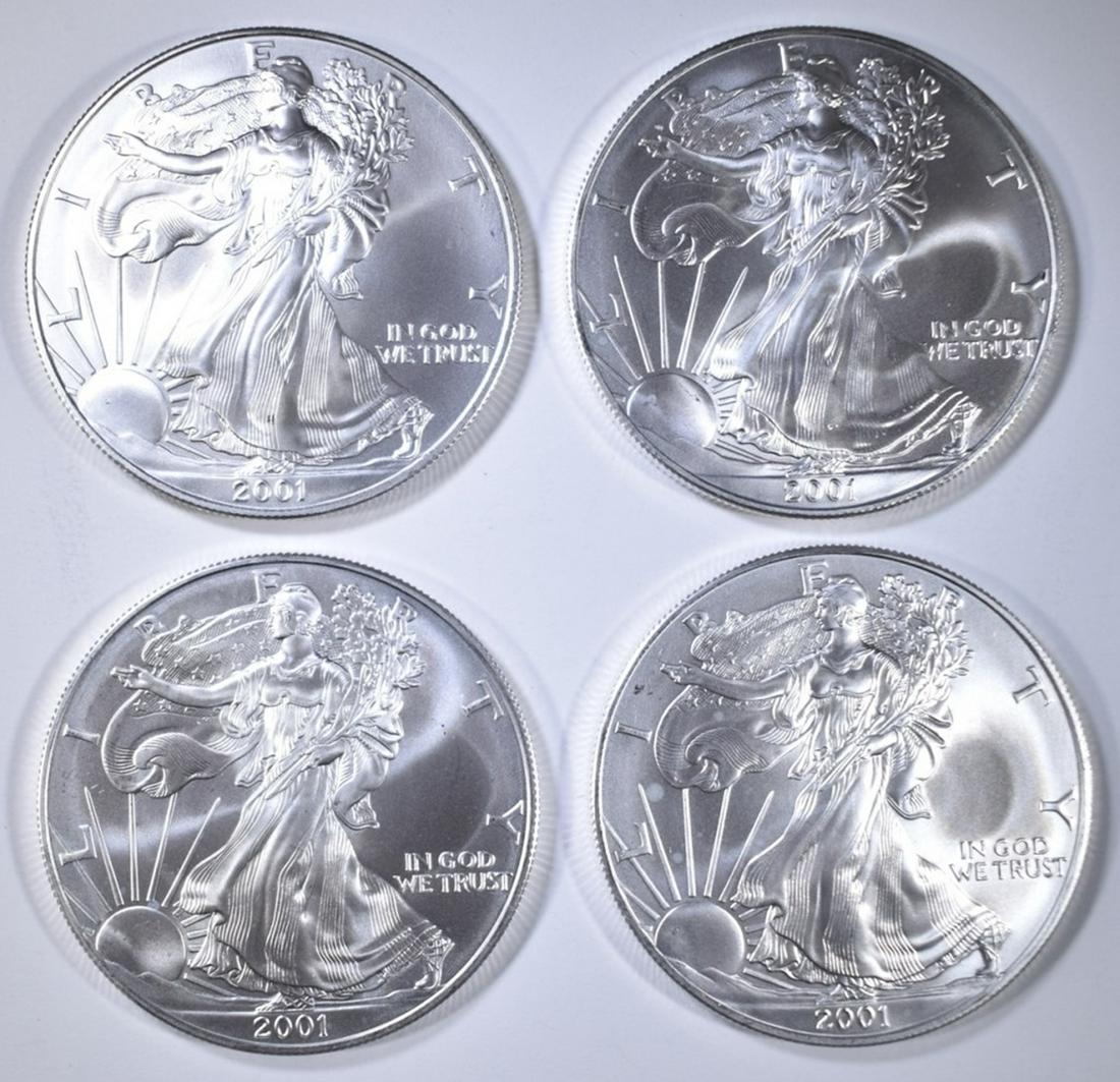 4 2001 AMERICAN SILVER EAGLES: BID WITH SILVER CITY AUCTIONS ESTIMATE $90 - $110.