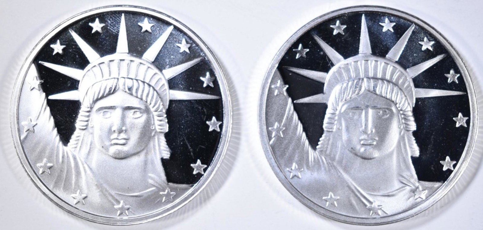 2-ONE OUNCE .999 SILVER "LIBERTY" ROUNDS: LEADERS IN ON-LINE AUCTIONS ESTIMATE $80 - $90.