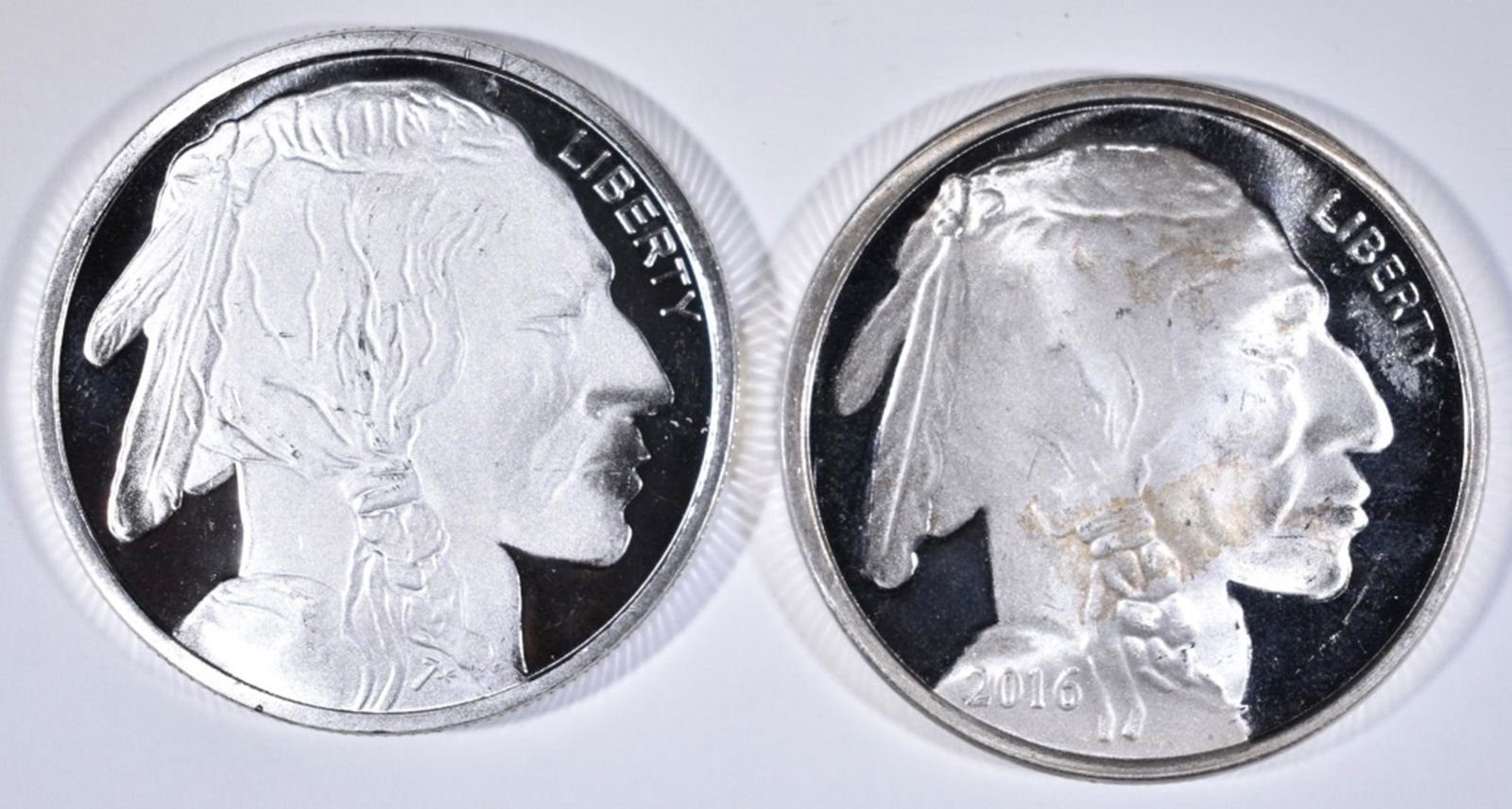 2-ONE OUNCE .999 SILVER ROUNDS INDIAN/BUFFALO (1 of 2)