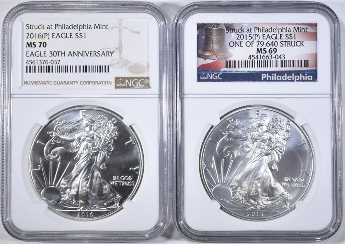 2015 MS-69 & 2016 MS-70 NGC AMERICAN SILVER EAGLES (1 of 2)
