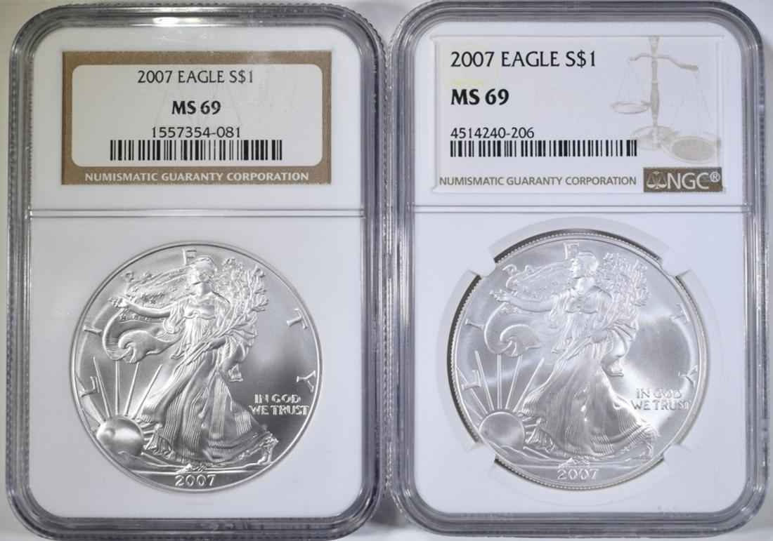 2 2007 AMERICAN SILVER EAGLES  NGC MS-69 (1 of 2)