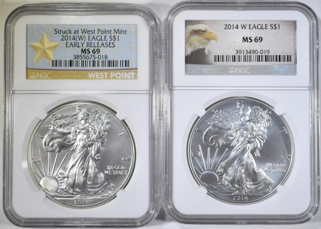2 2014-W AMERICAN SILVER EAGLES  NGC MS-69 (1 of 2)