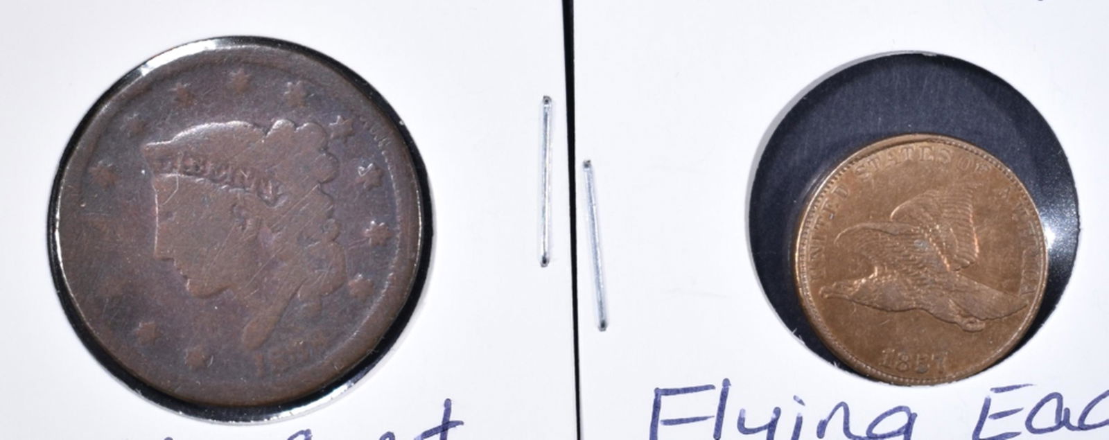 1838 LARGE CENT, AG & 1857 FLYING EAGLE CENT F/VF (1 of 2)