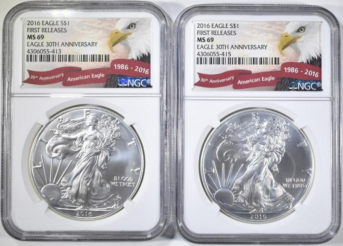 2 2016 AMERICAN SILVER EAGLES  NGC MS-69 (1 of 2)
