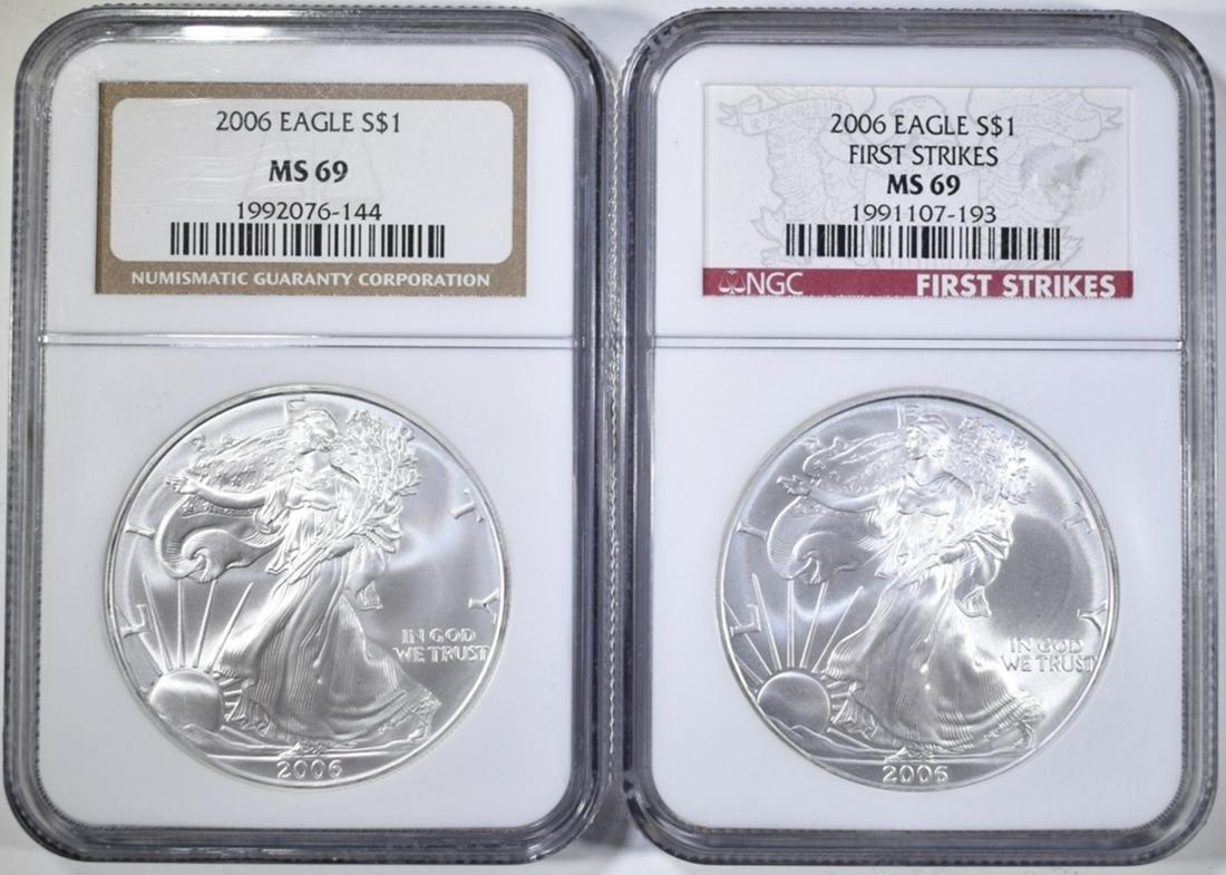 2 2006 AMERICAN SILVER EAGLES  NGC MS-69 (1 of 2)