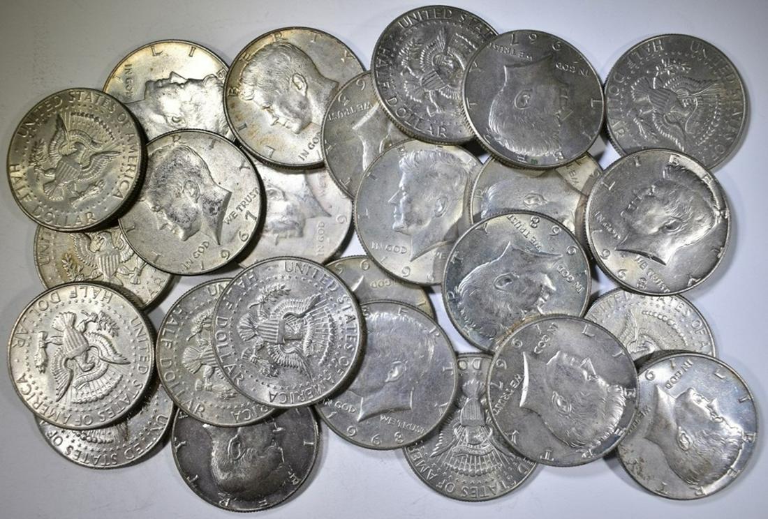 25-MIXED DATE CIRC 40% SILVER KENNEDY HALF DOLLARS (1 of 2)
