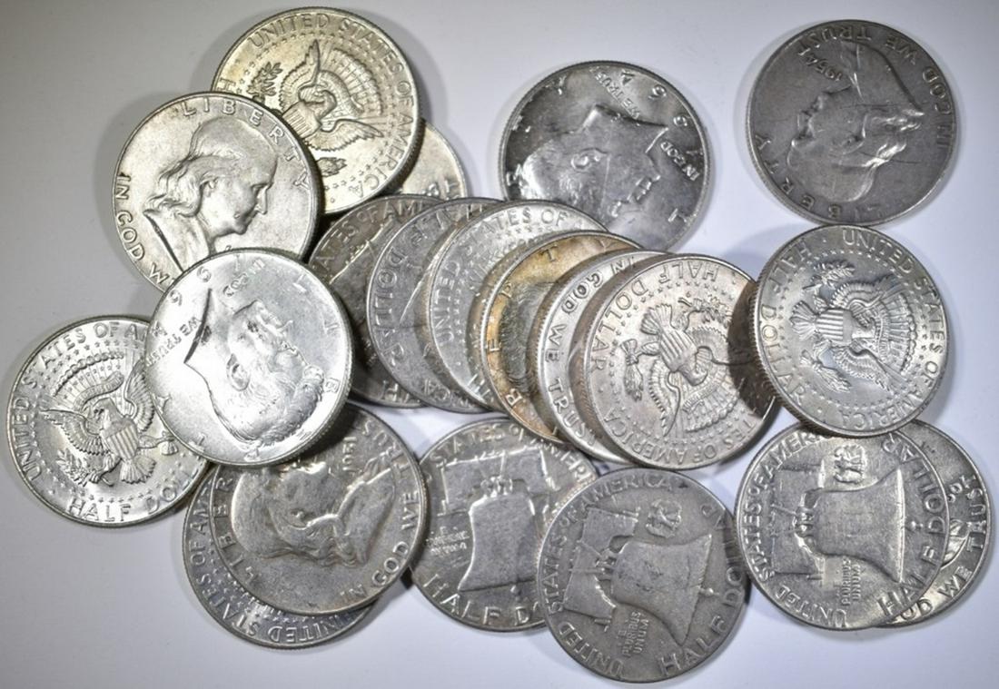 20- MIXED DATE CIRC 90% SILVER U.S. HALF DOLLARS (1 of 2)