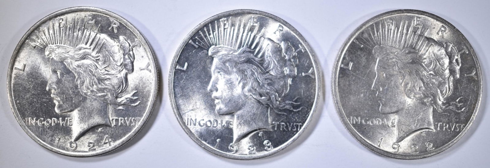 1922, 23 & 24 AU/BU PEACE DOLLARS (1 of 2)