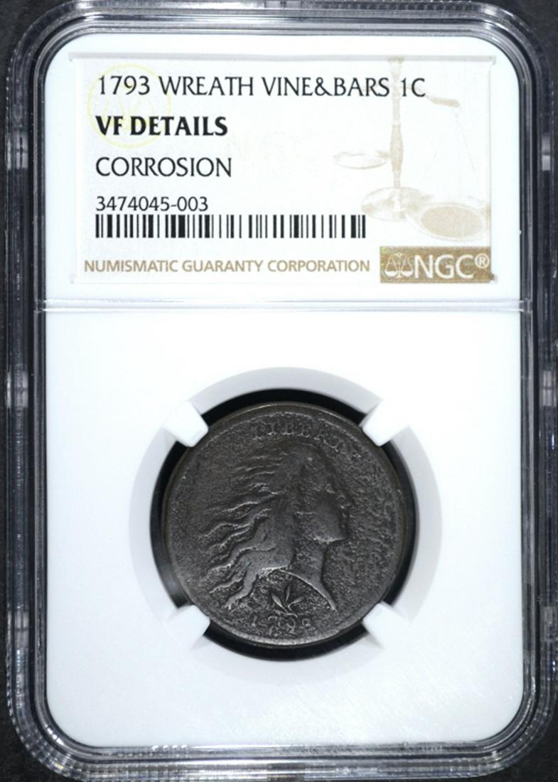 1793 WREATH CENT VINE & BARS NGC VF DETAILS (1 of 4)