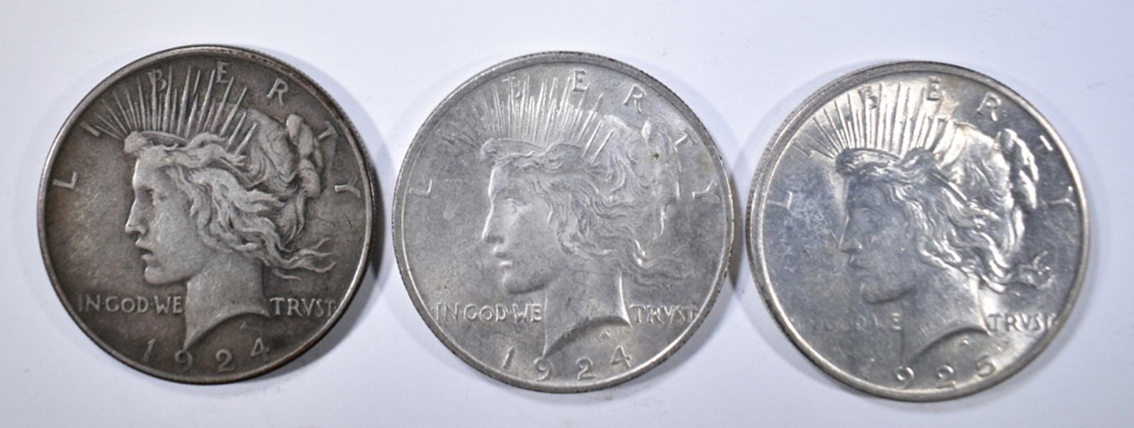 1924 XF/AU, 24 VF & 1925 AU PEACE DOLLARS (1 of 2)