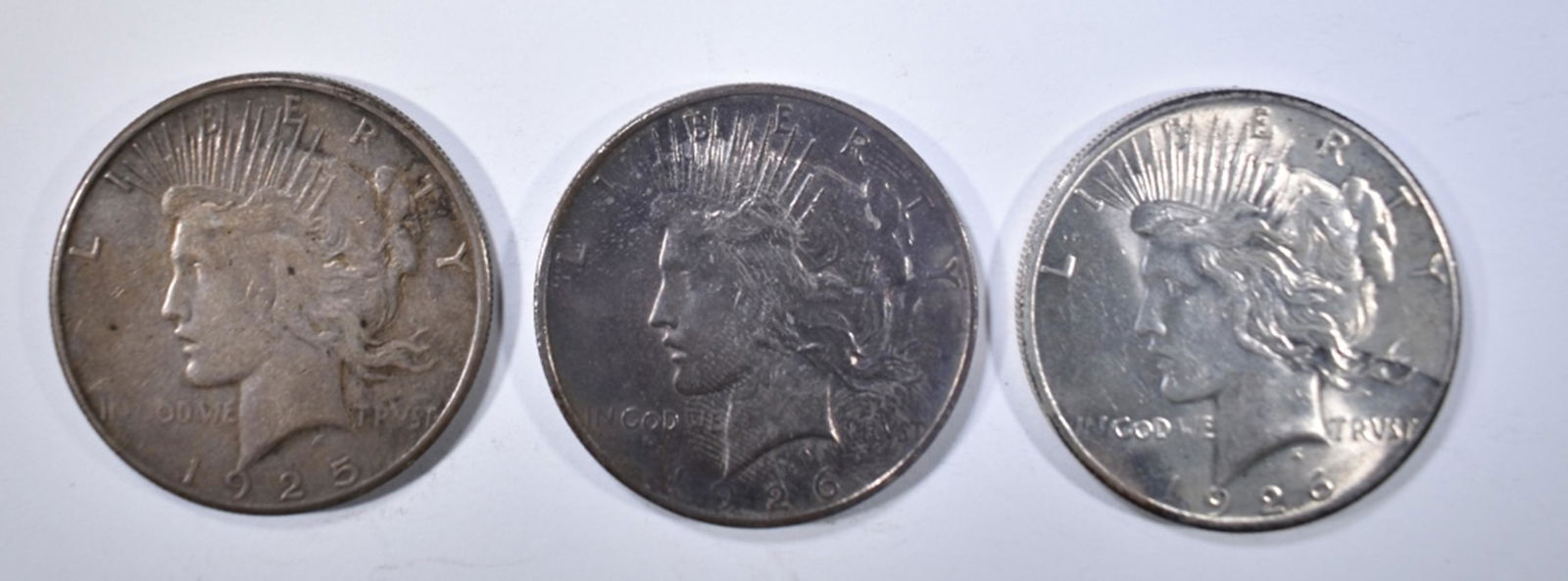 1925-S XF, 26 XF/AU & 26-D XF/AU PEACE DOLLARS (1 of 2)