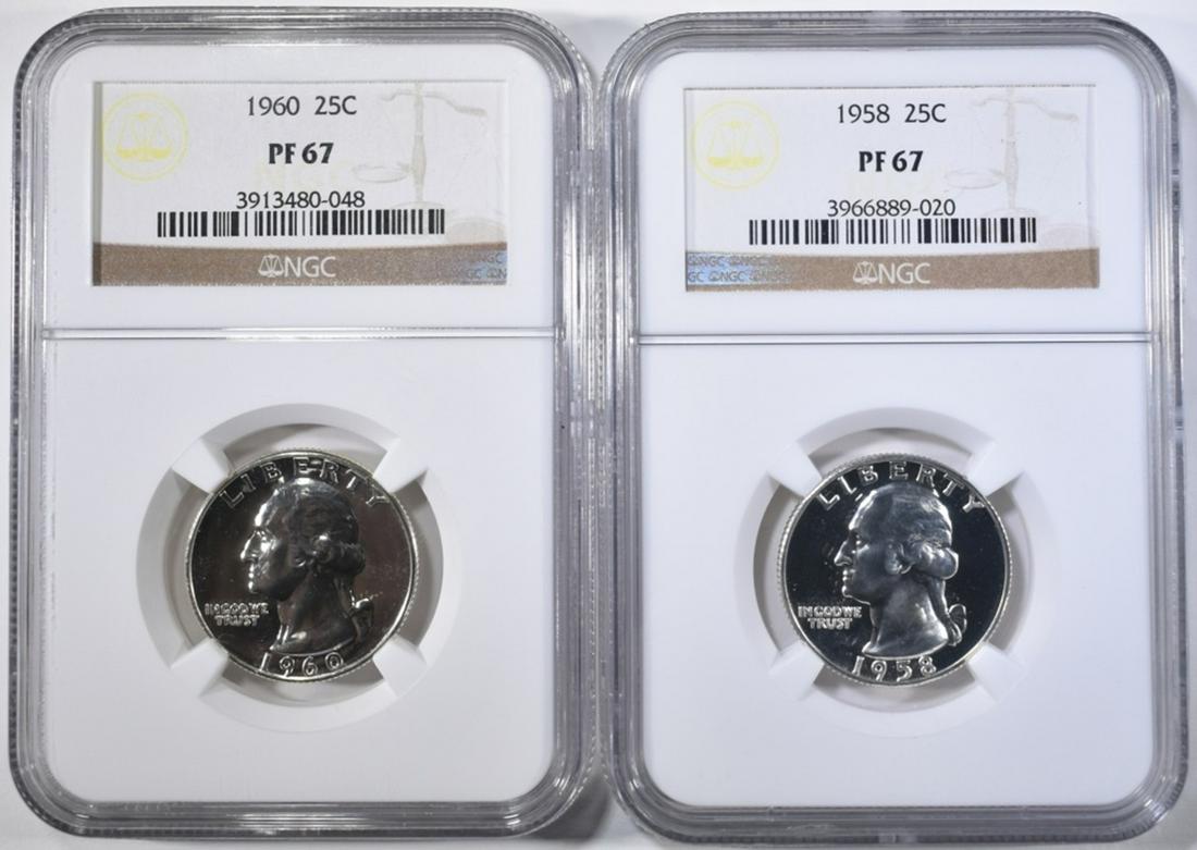1958 & 1960 WASHINGTON QUARTERS, NGC PF-67 (1 of 2)