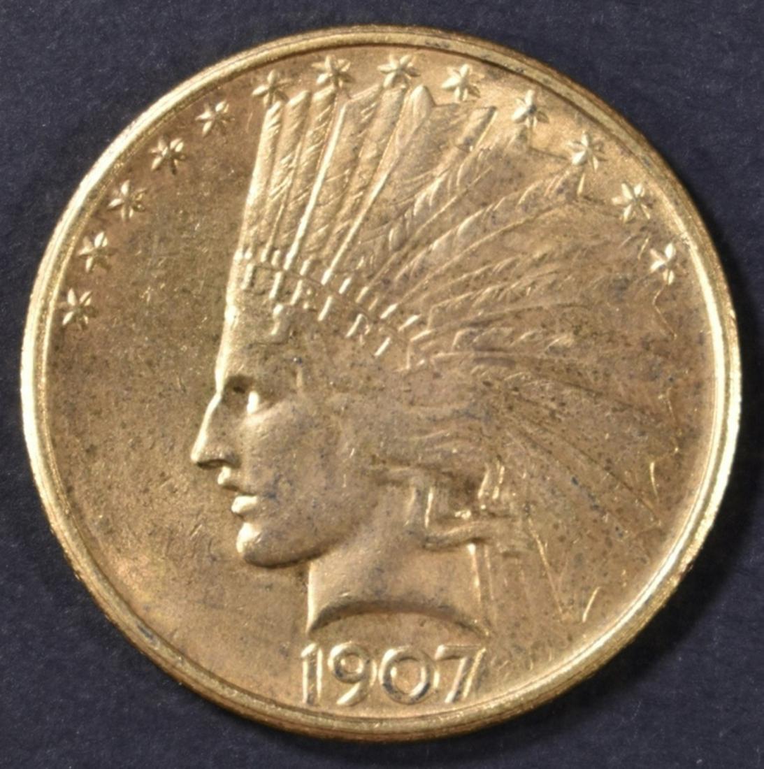 1907 $10 GOLD INDIAN HEAD NO MOTTO CH/GEM BU (1 of 2)