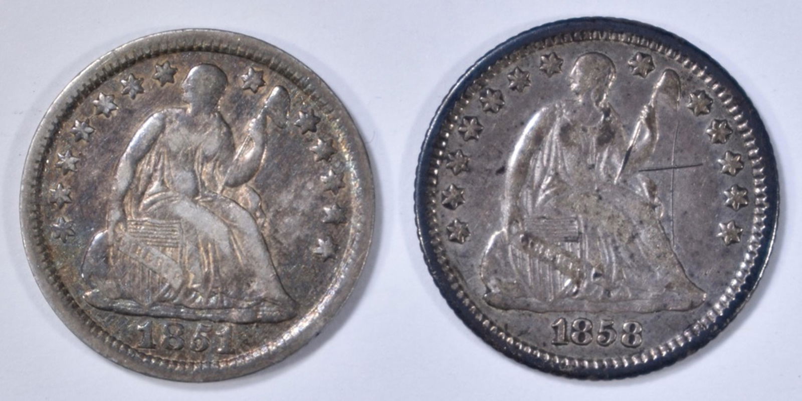 1851 VF & 1858-O XF SEATED HALF DIMES (1 of 2)