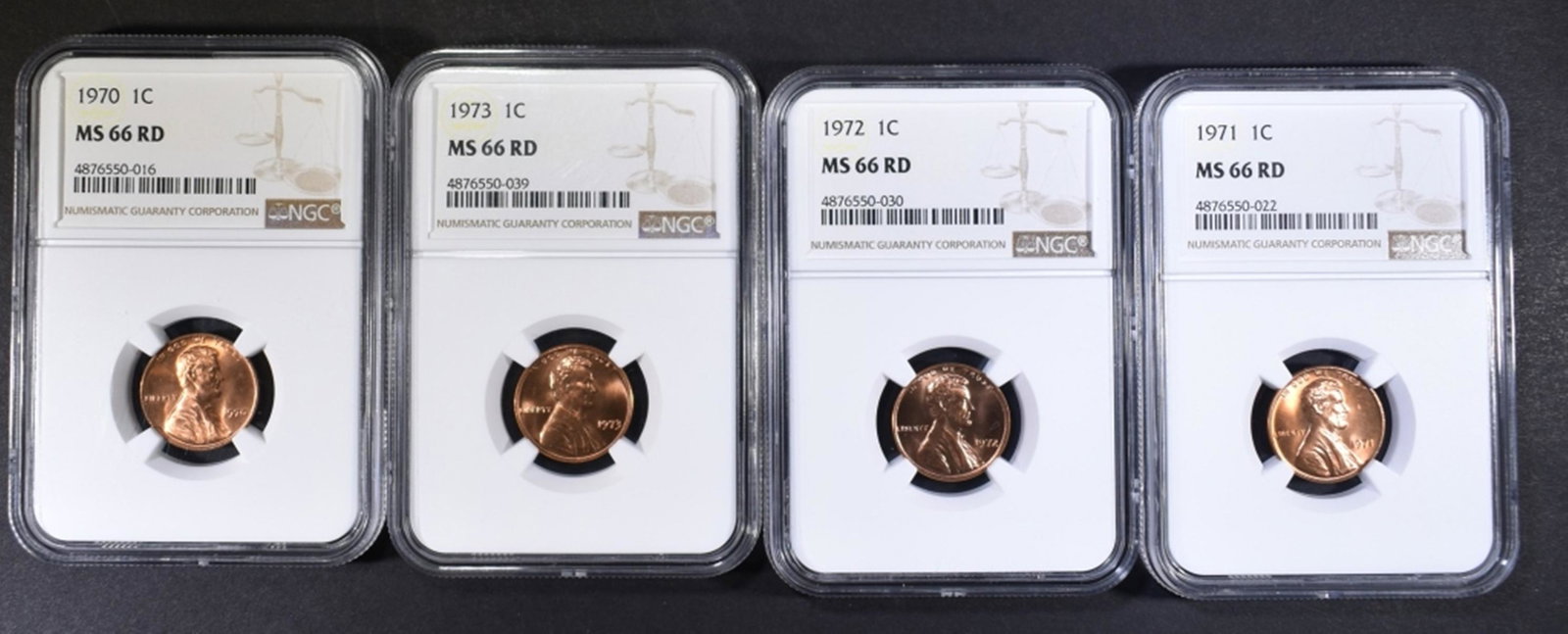 1970-1973 LINCOLN CENTS, NGC MS-66 RD: TOP RATED AUCTION HOUSE ESTIMATE $110 - $120.
