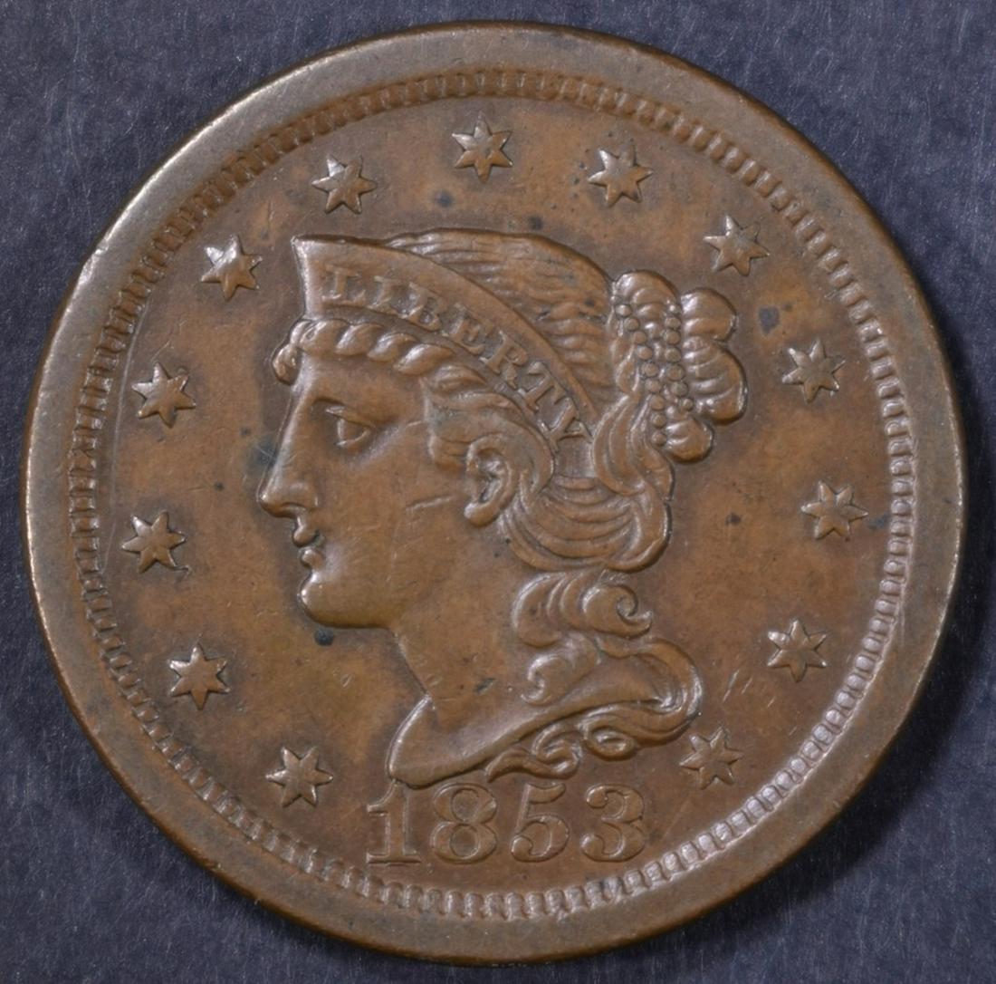 1853 LARGE CENT AU: FAST LOW COST FLAT RATE SHIPPING ESTIMATE $125 - $150.