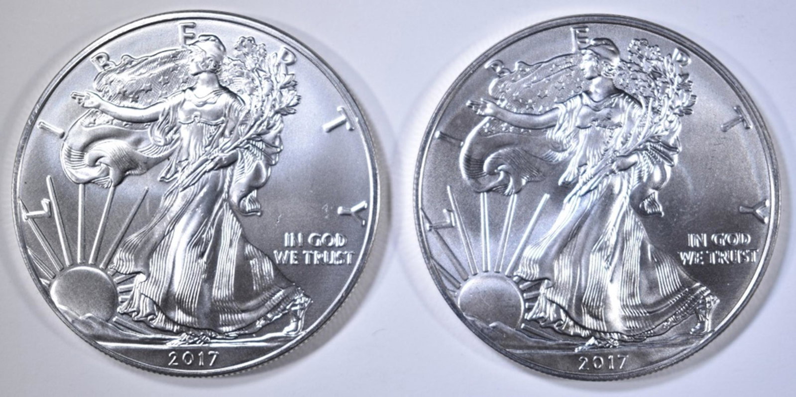 2-2017 BU AMERICAN SILVER EAGLES: BID WITH SILVER CITY AUCTIONS ESTIMATE $80 - $95.
