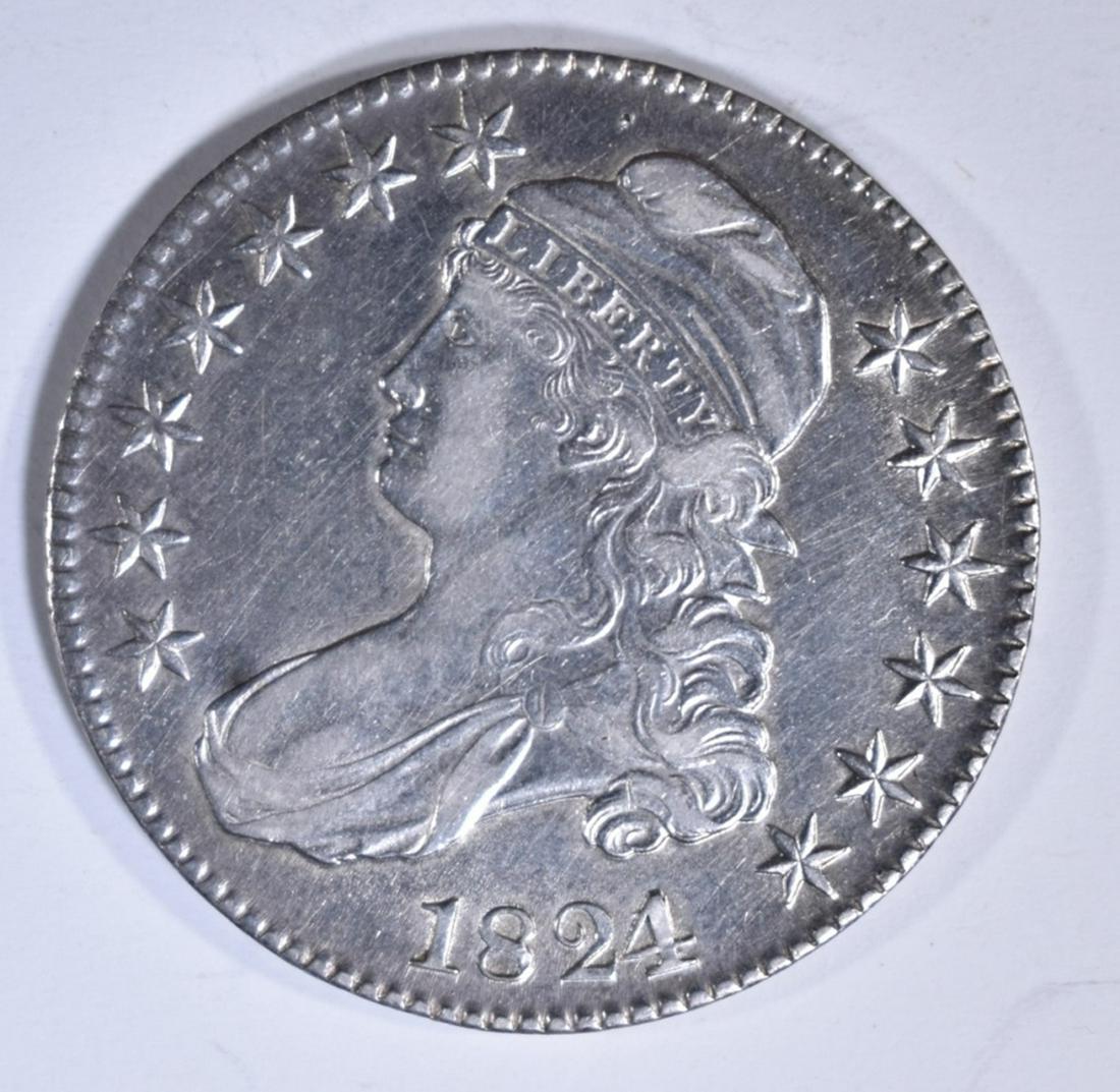 1824/1 BUST HALF DOLLAR AU: LEADERS IN ONLINE AUCTIONS ESTIMATE $500 - $600.