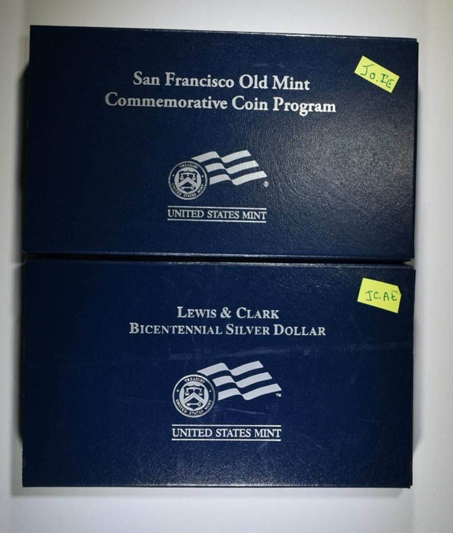 LOT OF 2 MODERN COMMEM PROOF SILVER DOLLARS:: 2004 LEWIS AND CLARK & 2006 SAN FRANCISCO OLD MINT. ESTIMATE $70 - $90.