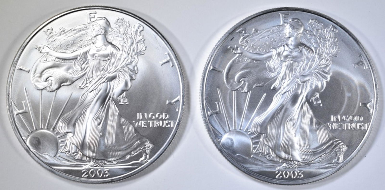 2-2003 BU AMERICAN SILVER EAGLES: BID WITH SILVER CITY AUCTIONS ESTIMATE $80 - $95.