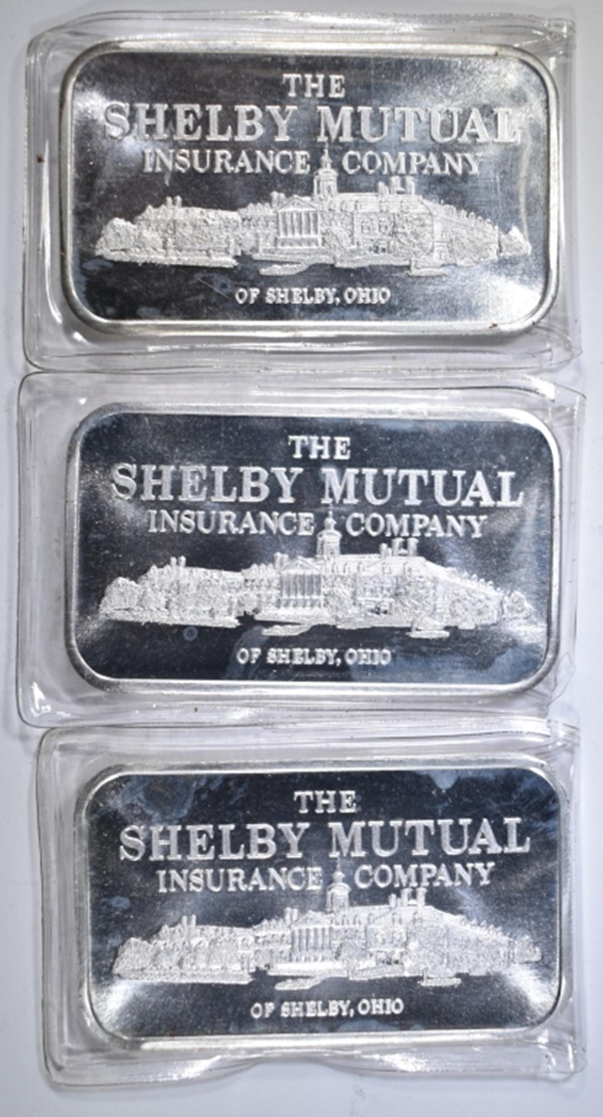 3- 1oz .999 FINE SILVER BARS- SHELBY MUTUAL (1 of 2)