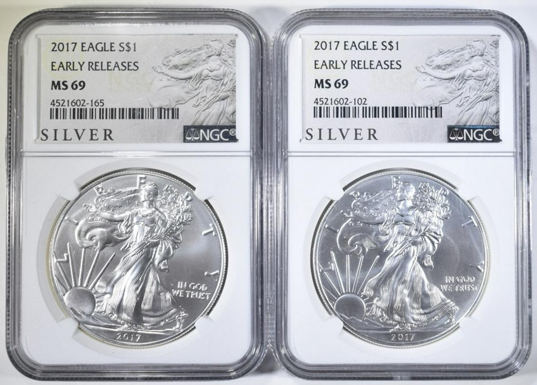 2 2017 AMERICAN SILVER EAGLES  NGC MS-69 (1 of 2)