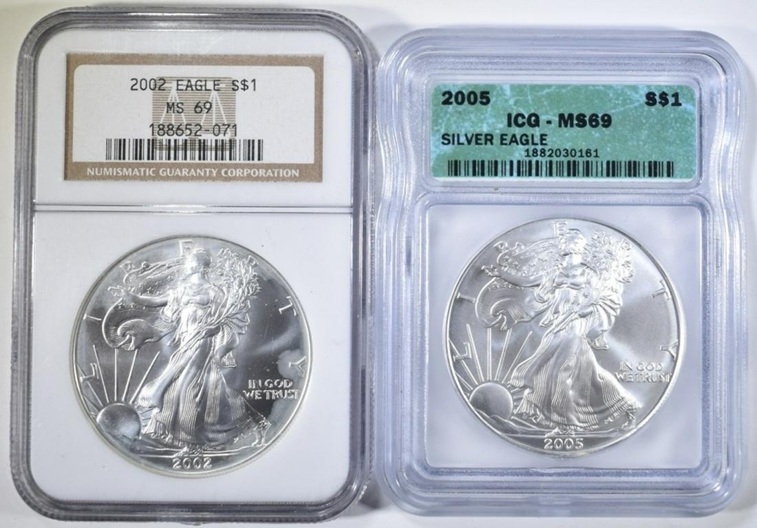 2002 NGC & 2005 ICG MS-69 AMERICAN SILVER EAGLES (1 of 2)