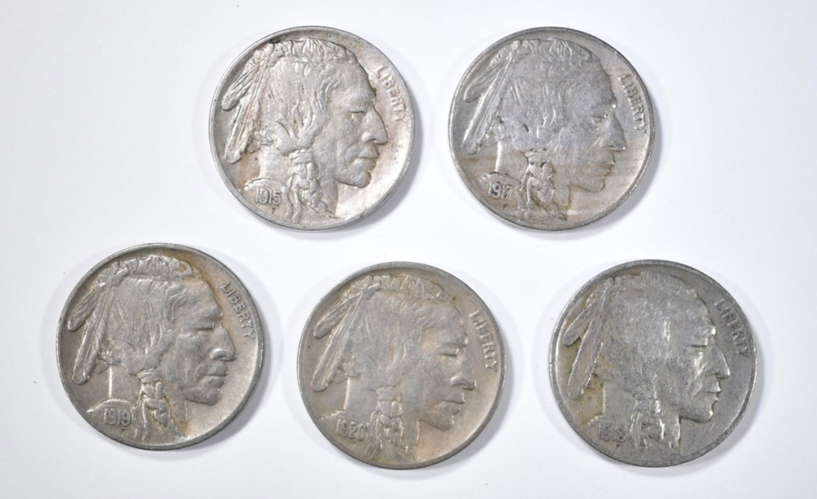 1915, 17, 18, 19, 20 BUFFALO NICKELS XF (1 of 2)