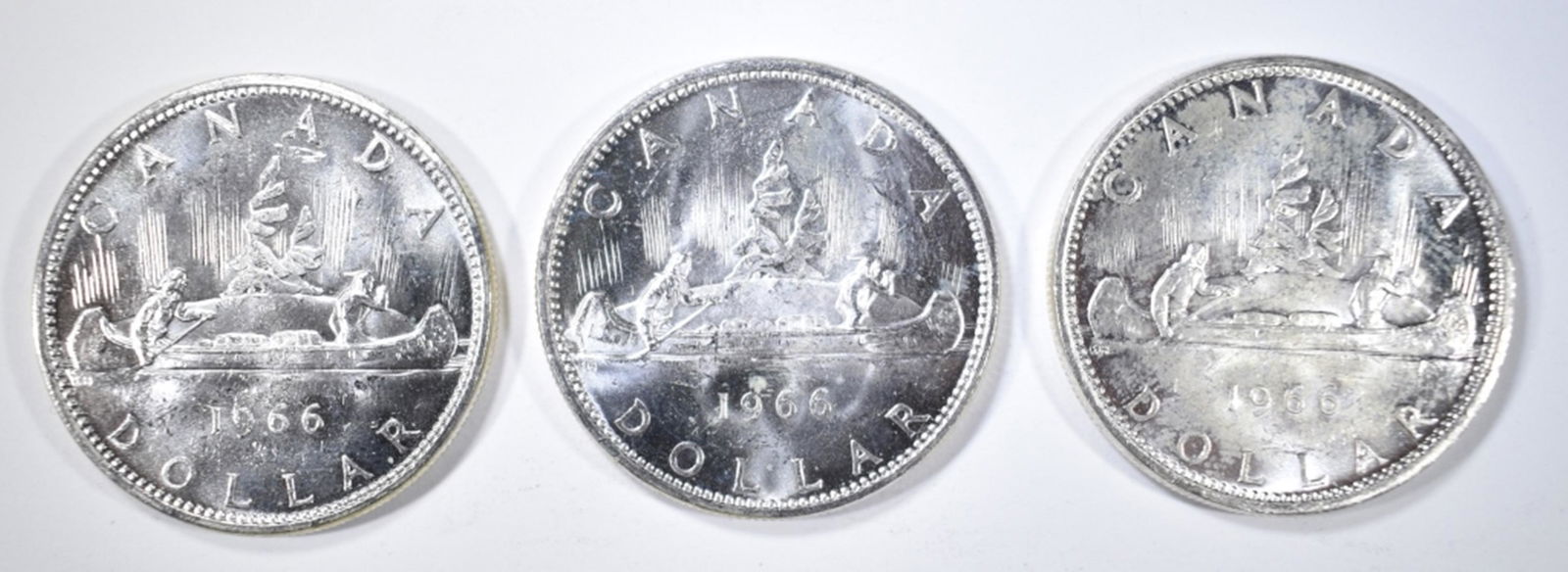 3-CH BU 1966 CANADIAN SILVER DOLLARS (1 of 2)