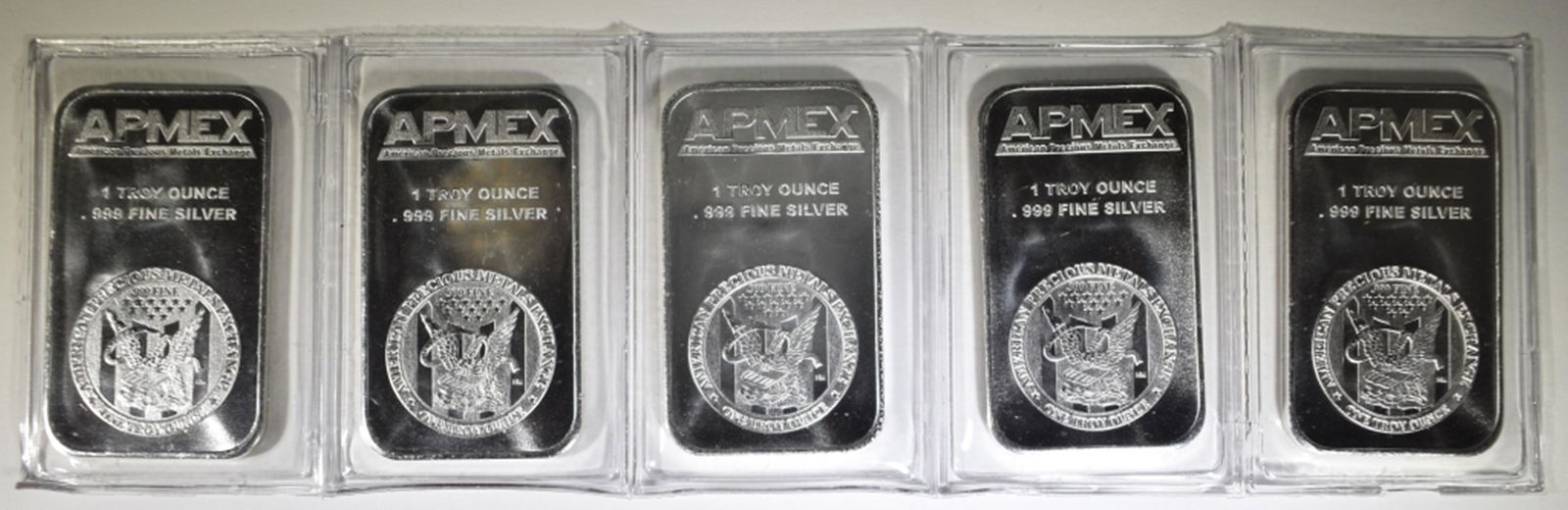 5-APMEX 1oz SILVER BARS SEALED IN ORIG PKLASTIC (1 of 2)