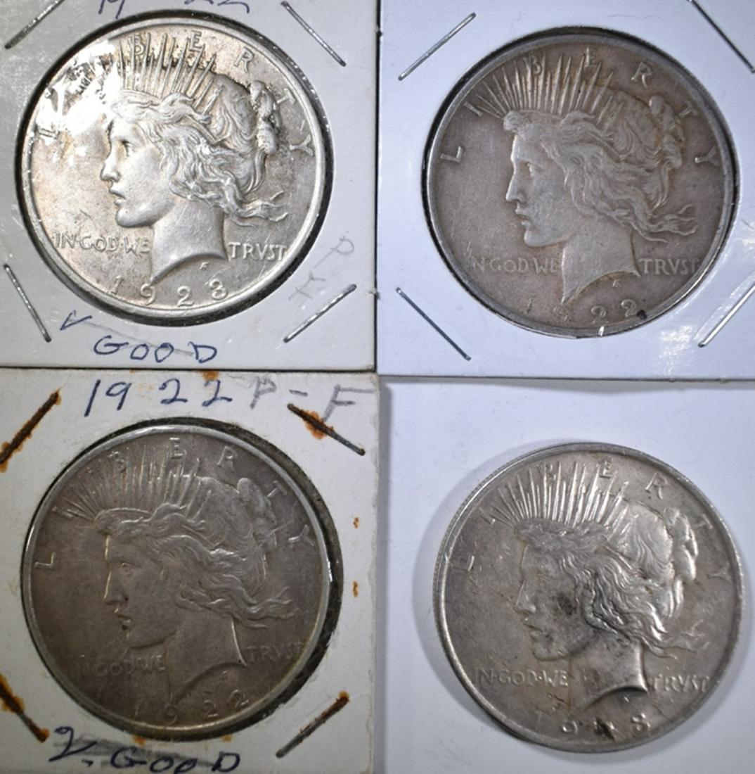 1922, 22-D, & 2- 23 PEACE DOLLARS, VF (1 of 2)