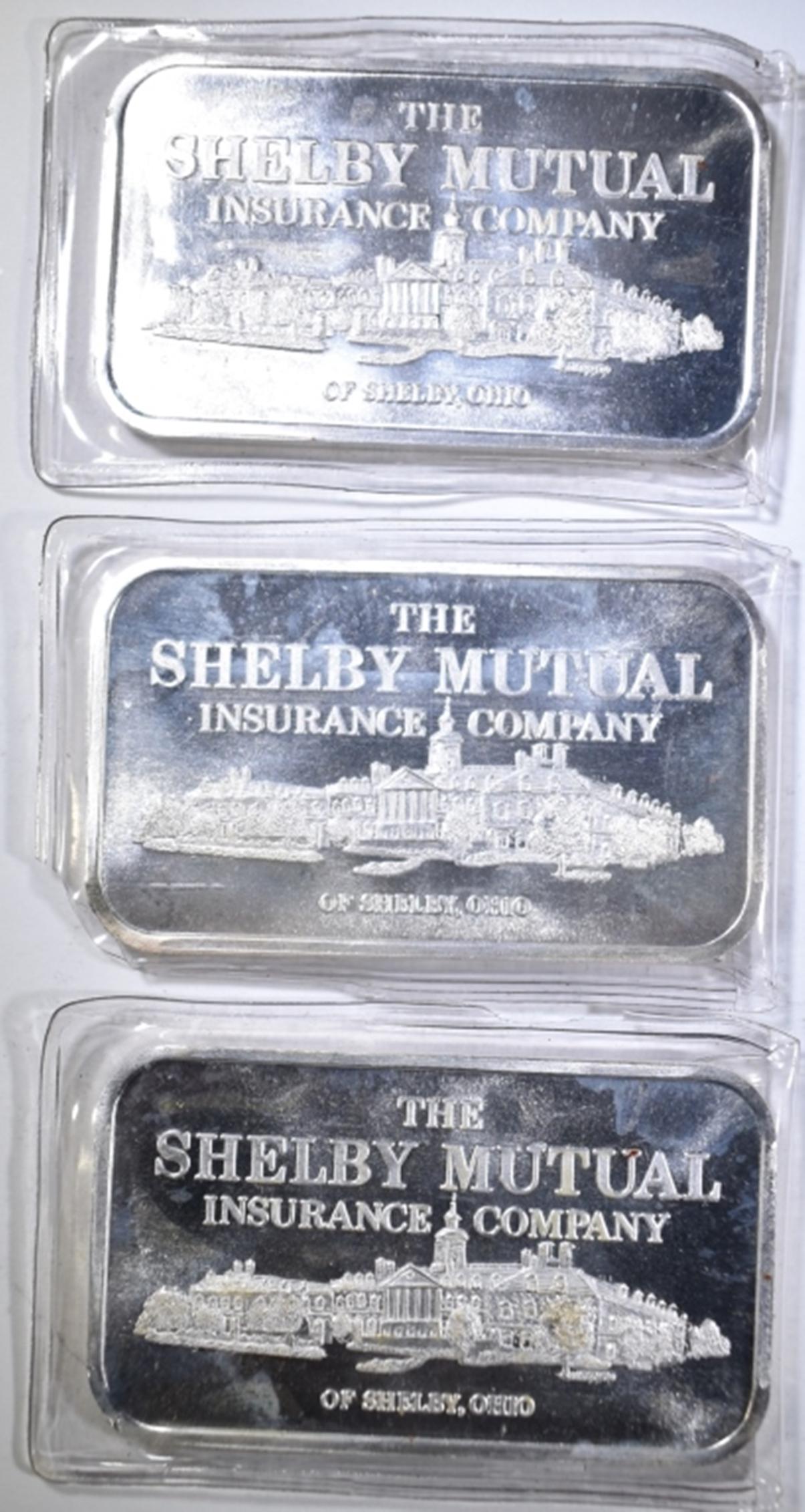 3- 1oz .999 FINE SILVER BARS- SHELBY MUTUAL (1 of 2)