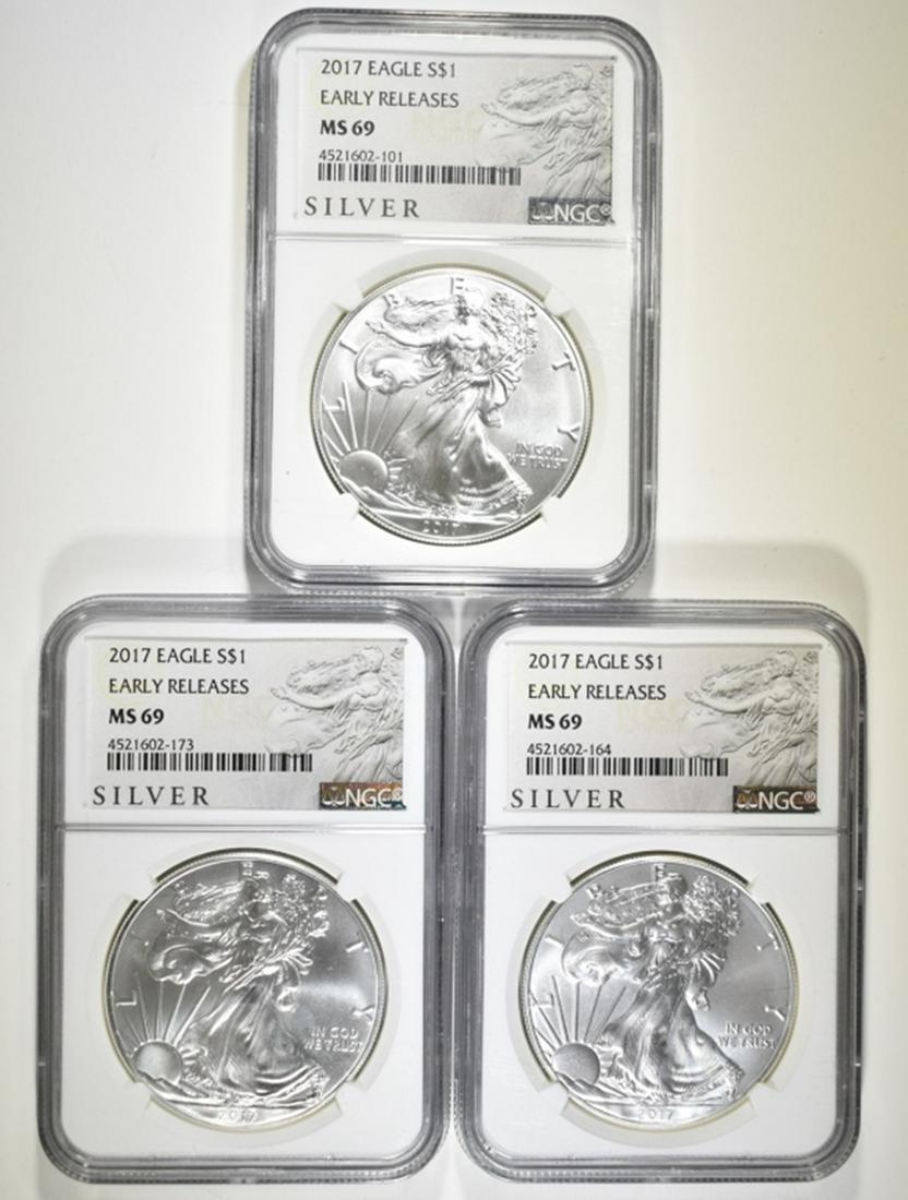 3 2017 AMERICAN SILVER EAGLES  NGC MS-69 (1 of 2)