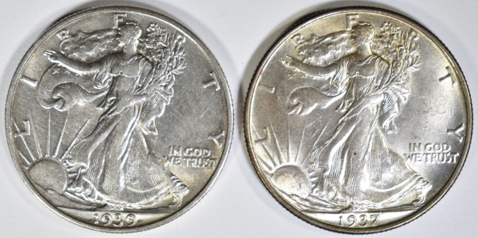 1937 & 39 WALKING LIBERTY HALF DOLLARS AU/BU (1 of 2)