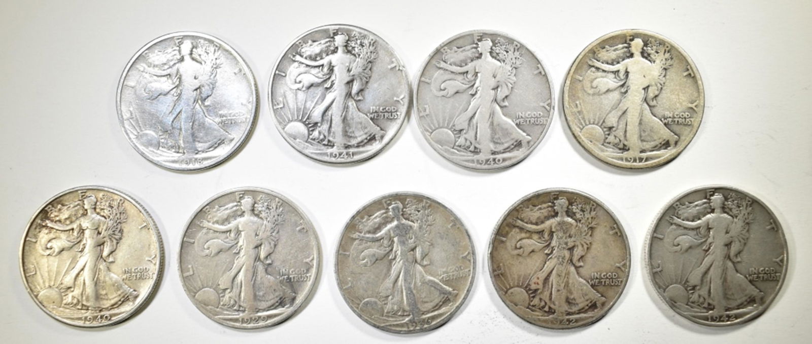 LOT OF 9 WALKING LIBERTY HALF DOLLARS: (1 of 2)