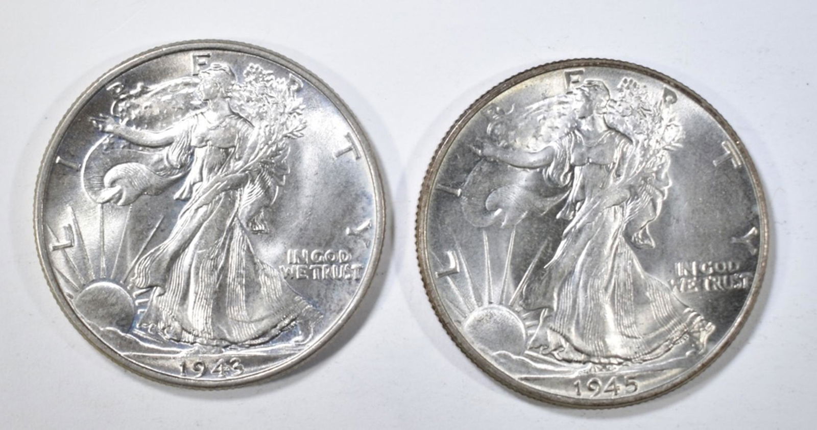 1943 & 45 WALKING LIBERTY HALVES CH BU: WEEKLY COIN & CURRENCY AUCTIONS ESTIMATE $100 - $125.