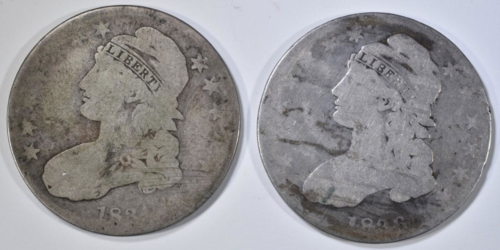 1834 & 36 BUST HALF DOLLARS AG/G: WEEKLY COIN & CURRENCY AUCTIONS ESTIMATE $75 - $100.