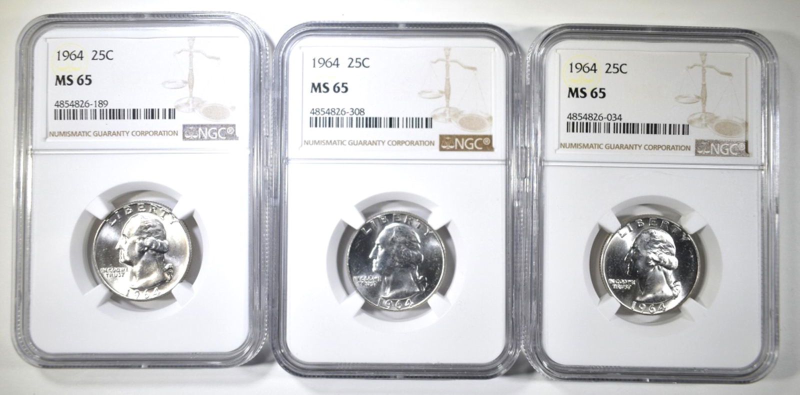3-1964 WASHINGTON QUARTERS NGC MS-65: WEEKLY COIN & CURRENCY AUCTIONS ESTIMATE $75 - $100.