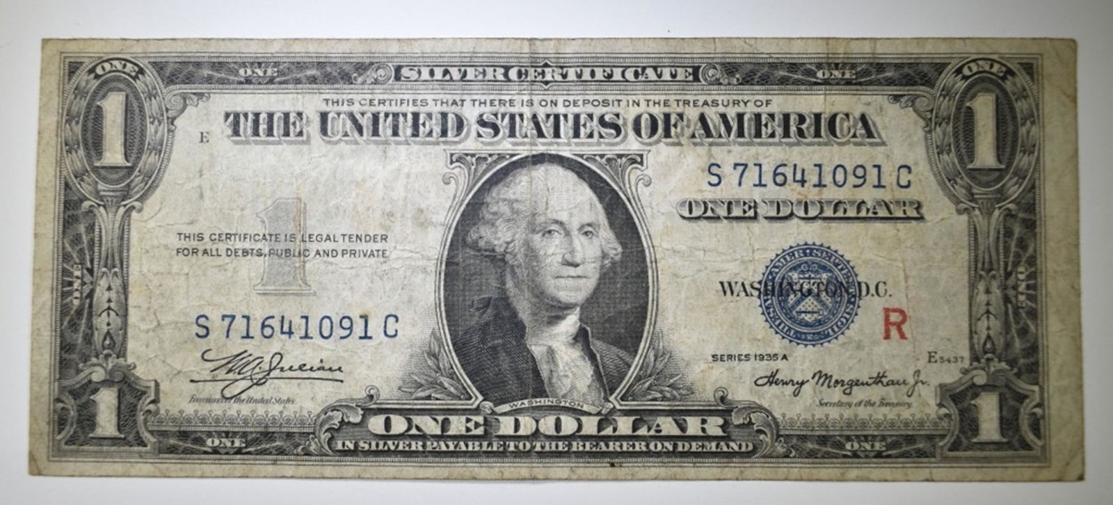 1935 A $1 SILVER CERTIFICATE "R" EXPERIMENTAL VF (1 of 2)
