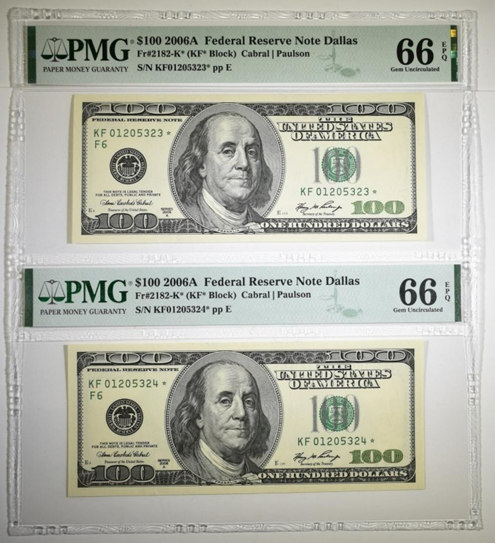 2 $100 FEDERAL RESERVE NOTE DALLAS PMG 66 EPQ (1 of 2)