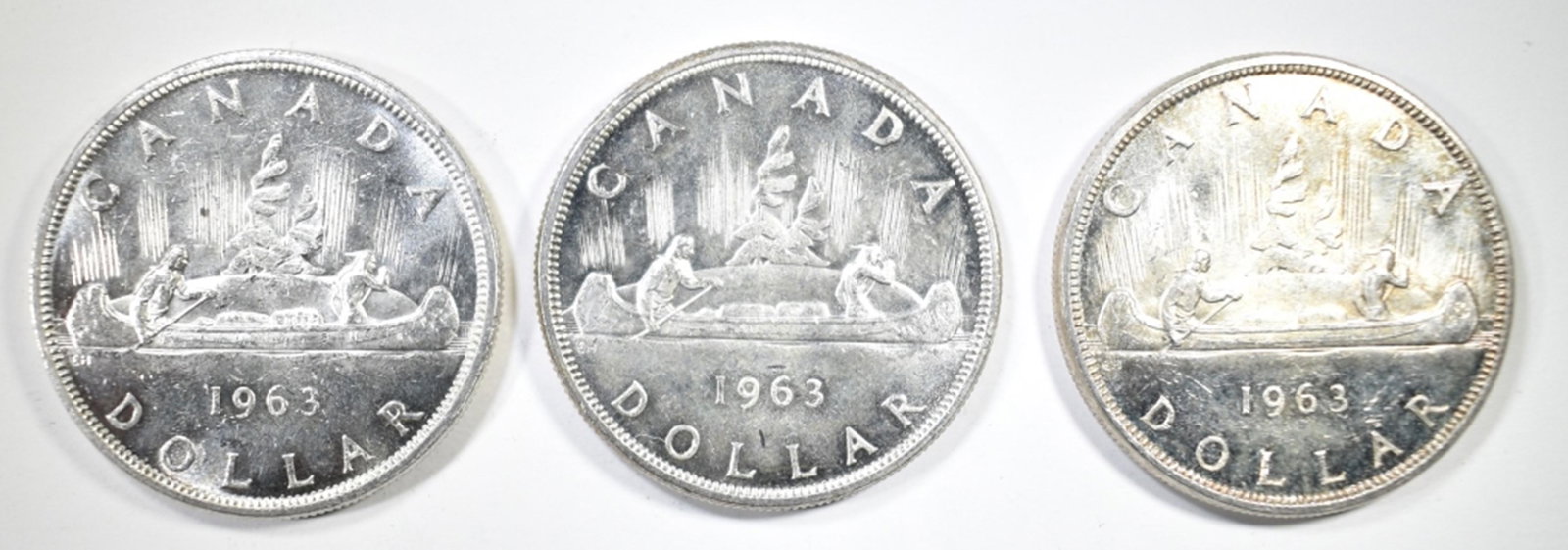 3-CH BU 1963 CANADIAN SILVER DOLLARS (1 of 2)