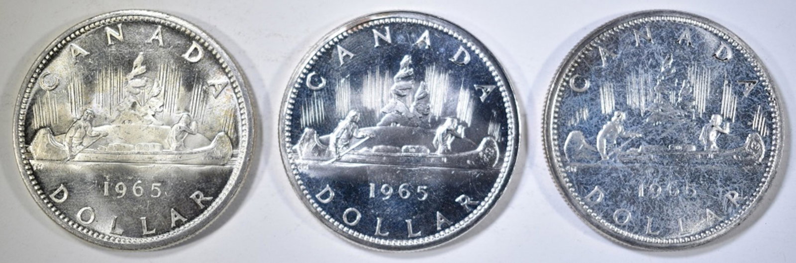 3-CH BU 1965 CANADIAN SILVER DOLLARS (1 of 2)