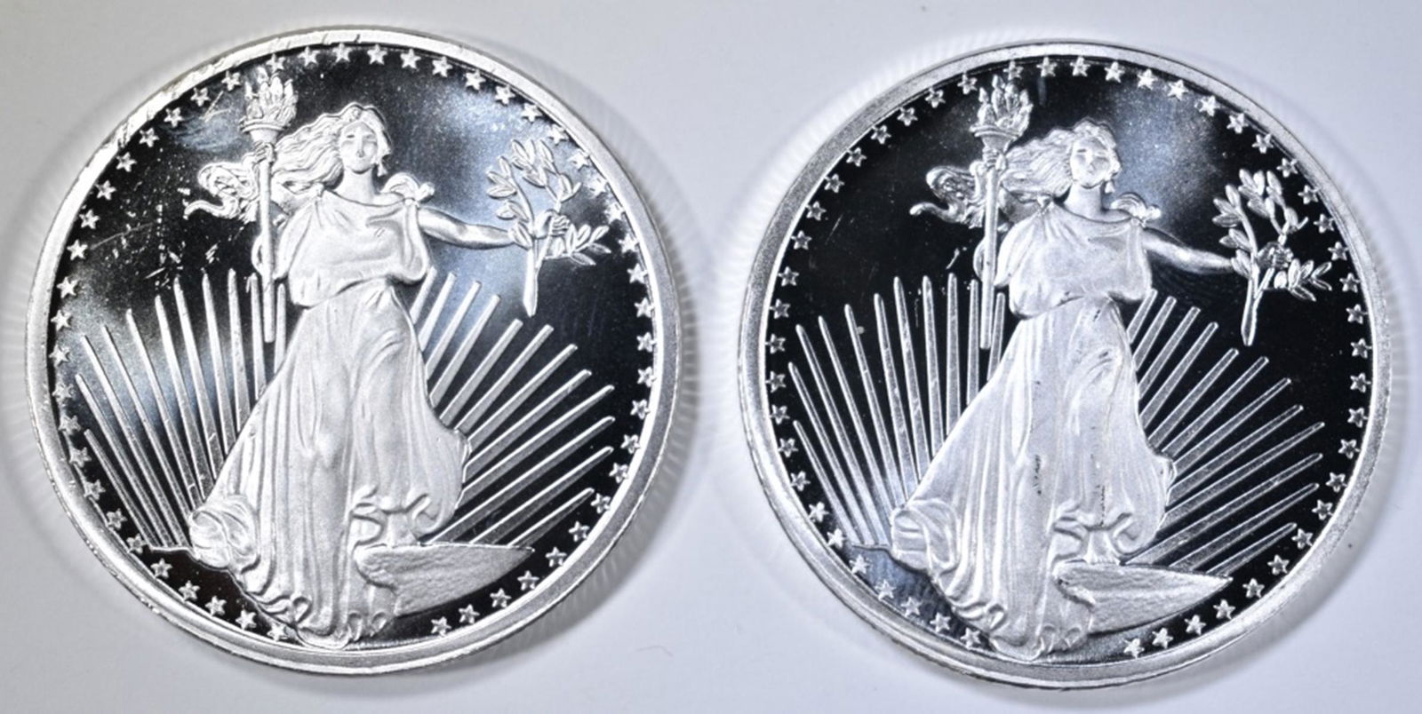 2-ONE OUNCE SILVER ROUNDS "ST GAUDENS" DESIGN (1 of 2)