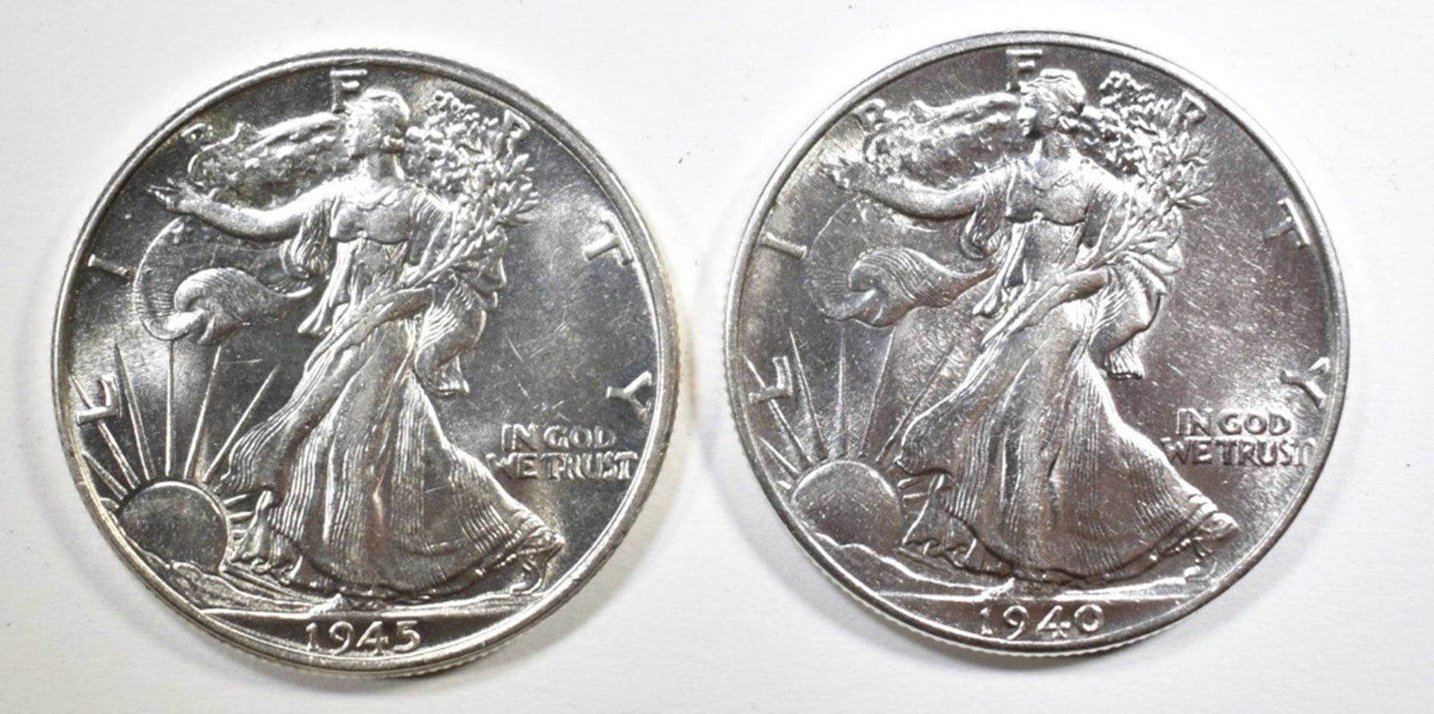 1940 & 1945 CH BU WALKING LIBERTY HALVES: CHECK OUT OUR UPCOMING AUCTIONS ESTIMATE $90 - $110.