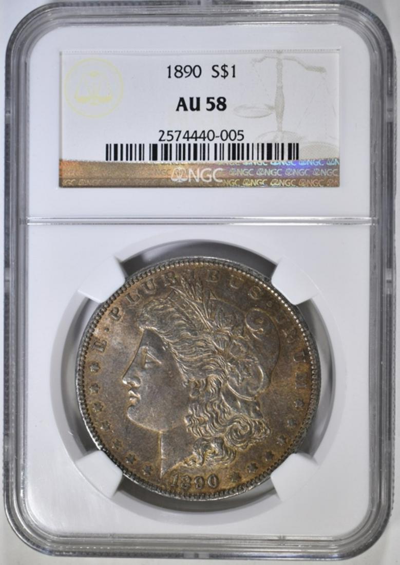 1890 MORGAN DOLLAR NGC AU-58: TOP RATED AUCTION HOUSE ESTIMATE $45 - $55.
