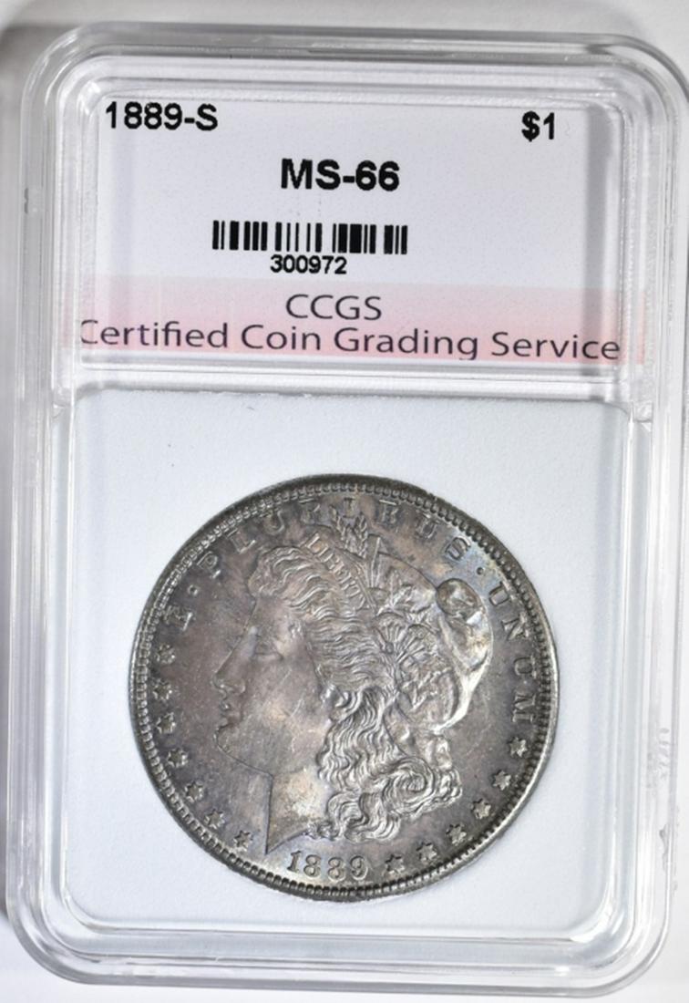 1889-S MORGAN DOLLAR CCGS SUPERB GEM: WEEKLY COIN & CURRENCY AUCTIONS ESTIMATE $3000 - $3500.